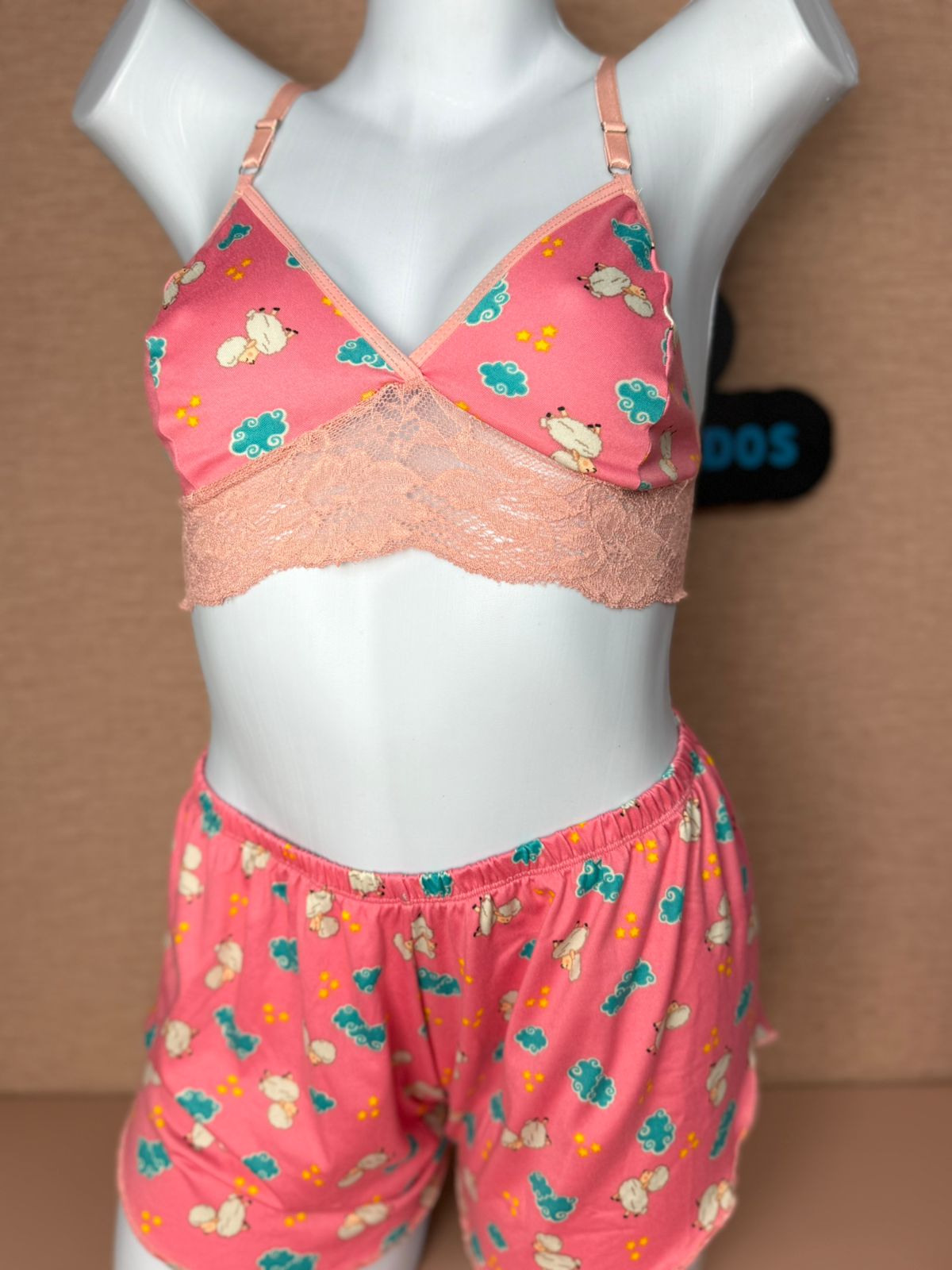 Short Doll Estampado Top com Renda